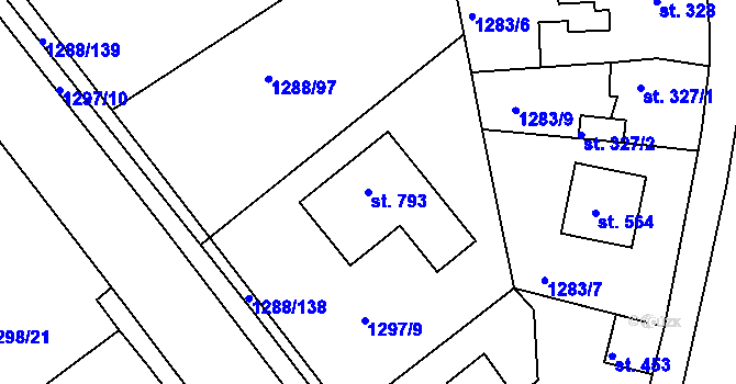 Parcela st. 793 v KÚ Doksy u Kladna, Katastrální mapa