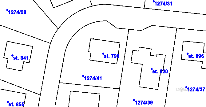 Parcela st. 796 v KÚ Doksy u Kladna, Katastrální mapa