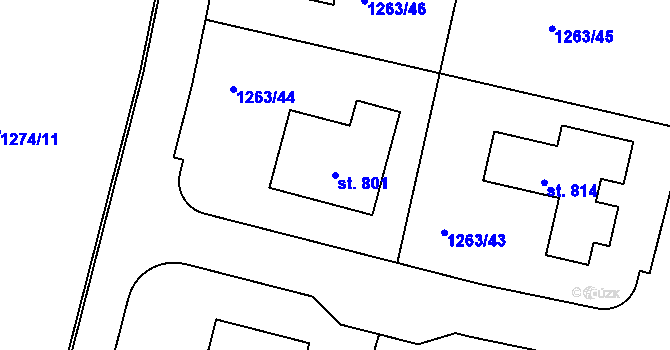 Parcela st. 801 v KÚ Doksy u Kladna, Katastrální mapa