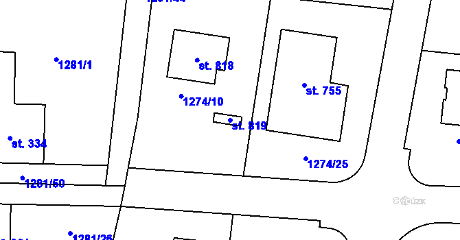 Parcela st. 819 v KÚ Doksy u Kladna, Katastrální mapa