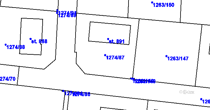Parcela st. 1274/87 v KÚ Doksy u Kladna, Katastrální mapa
