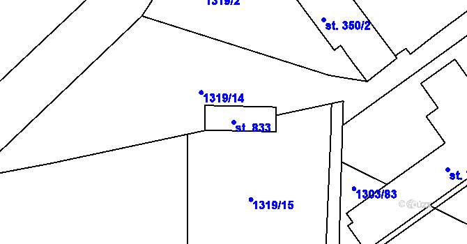 Parcela st. 833 v KÚ Doksy u Kladna, Katastrální mapa