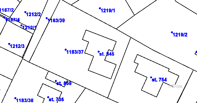Parcela st. 845 v KÚ Doksy u Kladna, Katastrální mapa