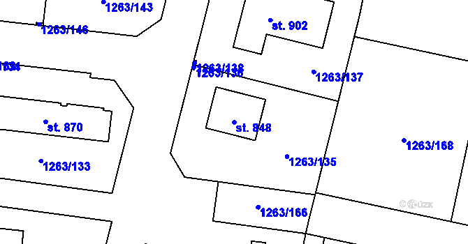 Parcela st. 848 v KÚ Doksy u Kladna, Katastrální mapa