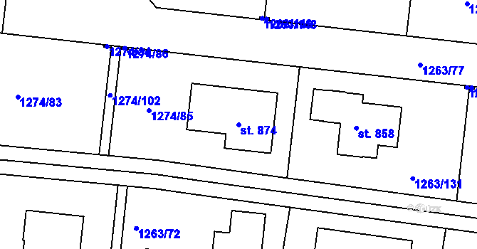 Parcela st. 874 v KÚ Doksy u Kladna, Katastrální mapa