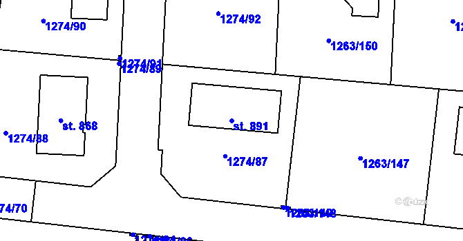 Parcela st. 891 v KÚ Doksy u Kladna, Katastrální mapa
