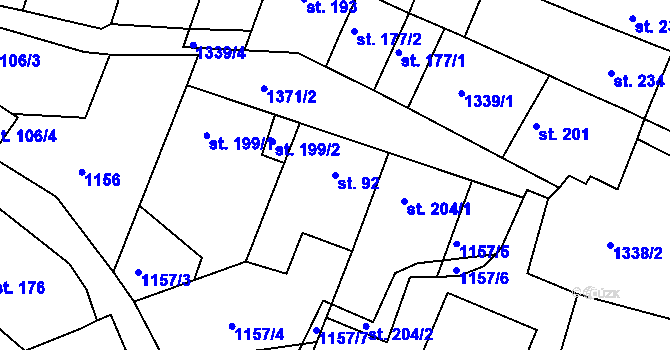Parcela st. 92 v KÚ Doksy u Kladna, Katastrální mapa