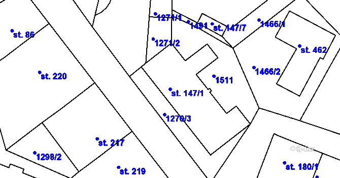 Parcela st. 147/1 v KÚ Doksy u Kladna, Katastrální mapa