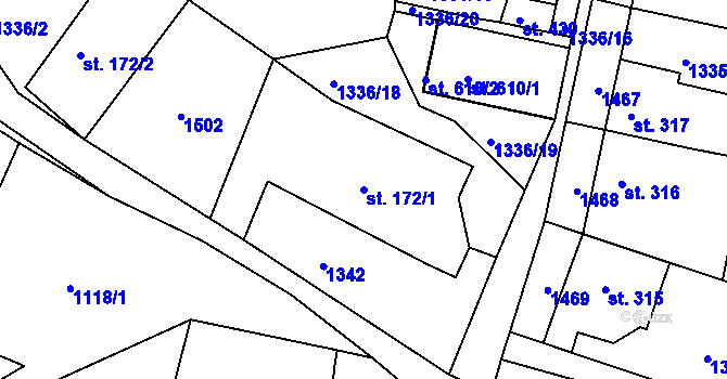Parcela st. 172/1 v KÚ Doksy u Kladna, Katastrální mapa