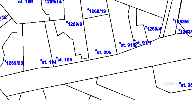 Parcela st. 205 v KÚ Doksy u Kladna, Katastrální mapa
