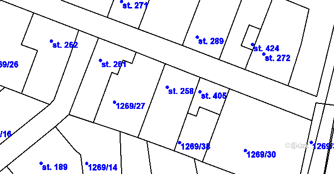 Parcela st. 258 v KÚ Doksy u Kladna, Katastrální mapa