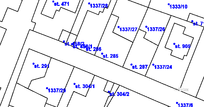 Parcela st. 285 v KÚ Doksy u Kladna, Katastrální mapa
