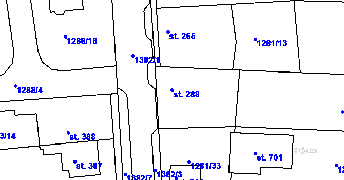 Parcela st. 288 v KÚ Doksy u Kladna, Katastrální mapa