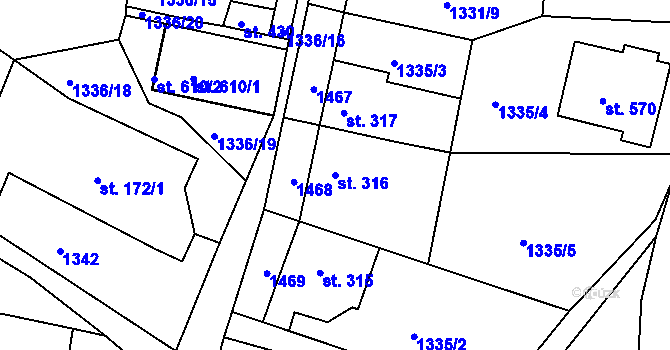 Parcela st. 316 v KÚ Doksy u Kladna, Katastrální mapa