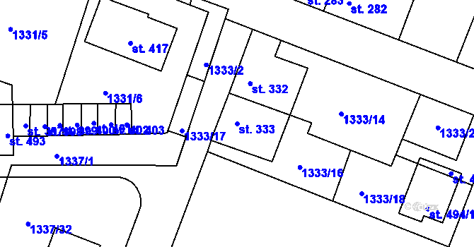 Parcela st. 333 v KÚ Doksy u Kladna, Katastrální mapa