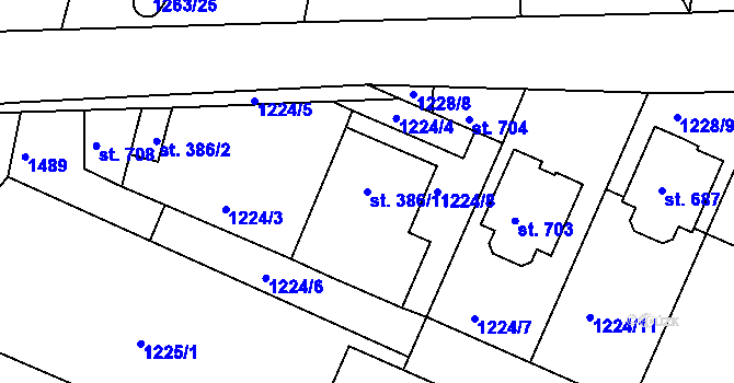 Parcela st. 386/1 v KÚ Doksy u Kladna, Katastrální mapa