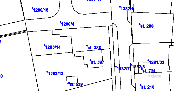 Parcela st. 388 v KÚ Doksy u Kladna, Katastrální mapa