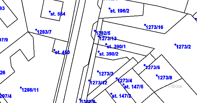 Parcela st. 390/2 v KÚ Doksy u Kladna, Katastrální mapa