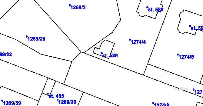 Parcela st. 589 v KÚ Doksy u Kladna, Katastrální mapa