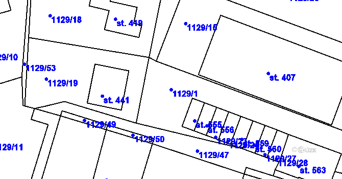 Parcela st. 1129/1 v KÚ Doksy u Kladna, Katastrální mapa