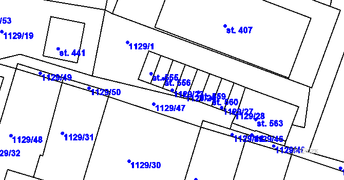 Parcela st. 1129/23 v KÚ Doksy u Kladna, Katastrální mapa