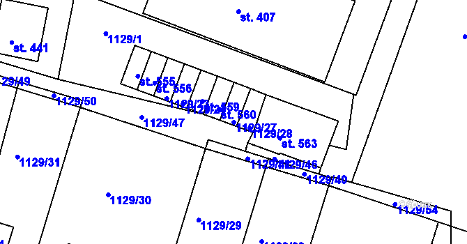 Parcela st. 1129/27 v KÚ Doksy u Kladna, Katastrální mapa