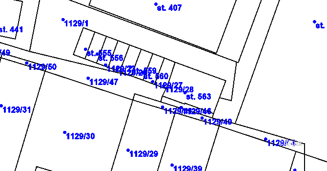 Parcela st. 1129/28 v KÚ Doksy u Kladna, Katastrální mapa