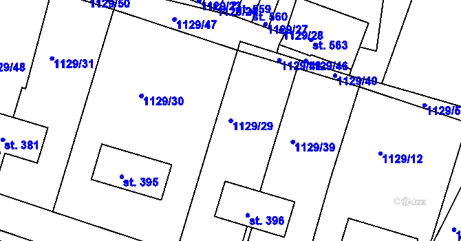 Parcela st. 1129/29 v KÚ Doksy u Kladna, Katastrální mapa