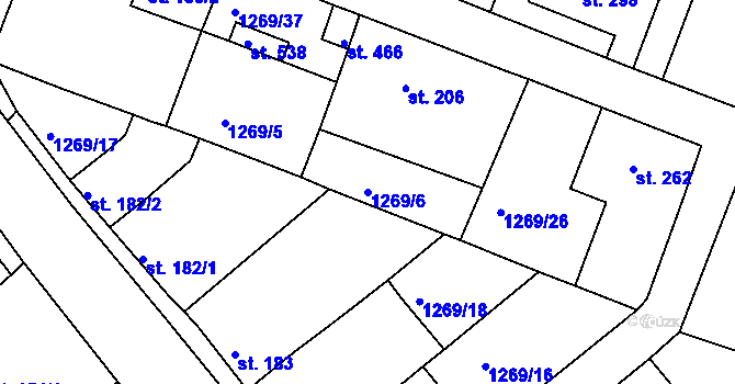 Parcela st. 1269/6 v KÚ Doksy u Kladna, Katastrální mapa