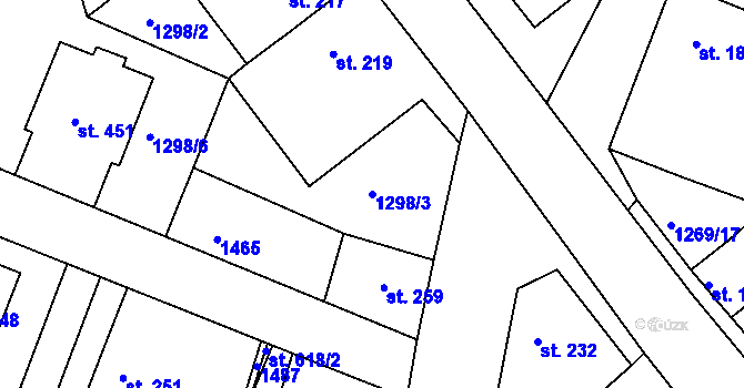 Parcela st. 1298/3 v KÚ Doksy u Kladna, Katastrální mapa