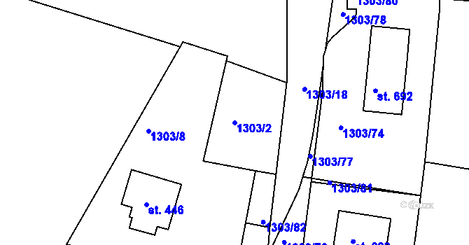 Parcela st. 1303/2 v KÚ Doksy u Kladna, Katastrální mapa