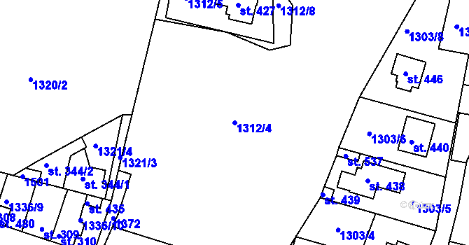 Parcela st. 1312/4 v KÚ Doksy u Kladna, Katastrální mapa