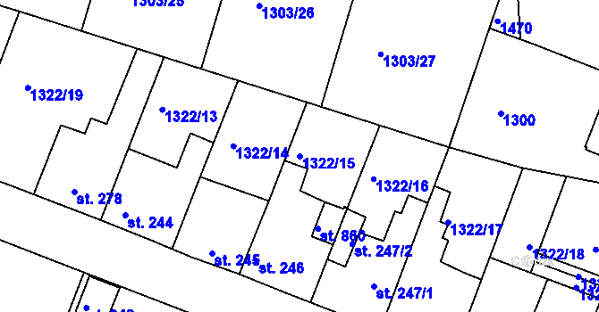 Parcela st. 1322/15 v KÚ Doksy u Kladna, Katastrální mapa