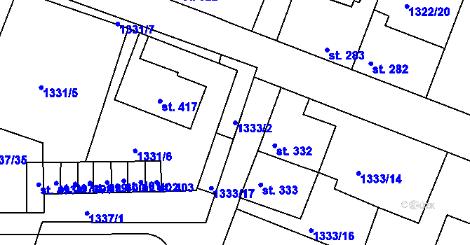 Parcela st. 1333/2 v KÚ Doksy u Kladna, Katastrální mapa