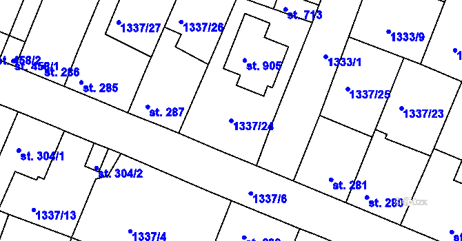 Parcela st. 1337/24 v KÚ Doksy u Kladna, Katastrální mapa