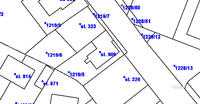 Parcela st. 909 v KÚ Doksy u Kladna, Katastrální mapa