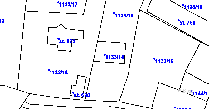 Parcela st. 1133/14 v KÚ Doksy u Kladna, Katastrální mapa
