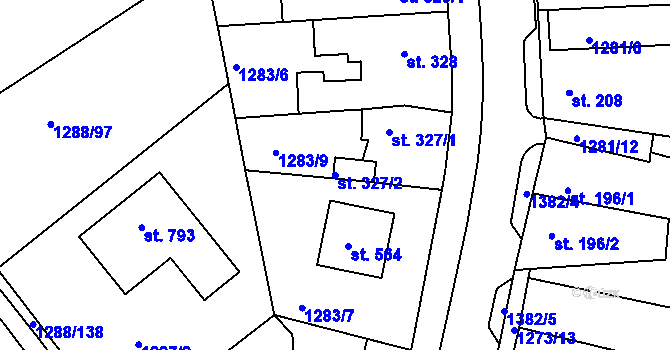 Parcela st. 327/2 v KÚ Doksy u Kladna, Katastrální mapa