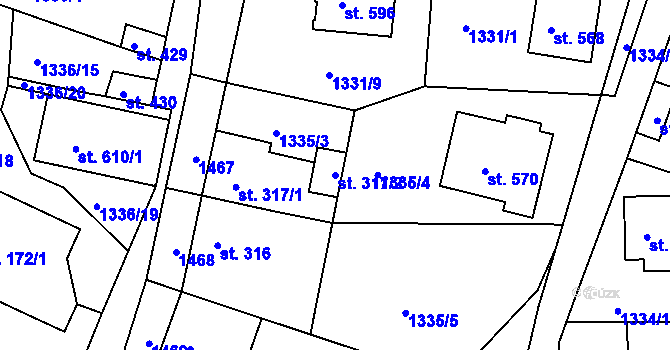 Parcela st. 317/2 v KÚ Doksy u Kladna, Katastrální mapa