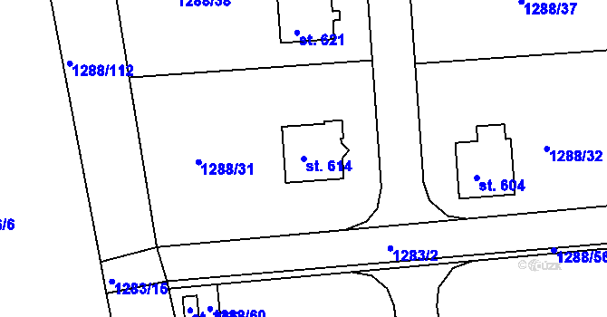 Parcela st. 614 v KÚ Doksy u Kladna, Katastrální mapa
