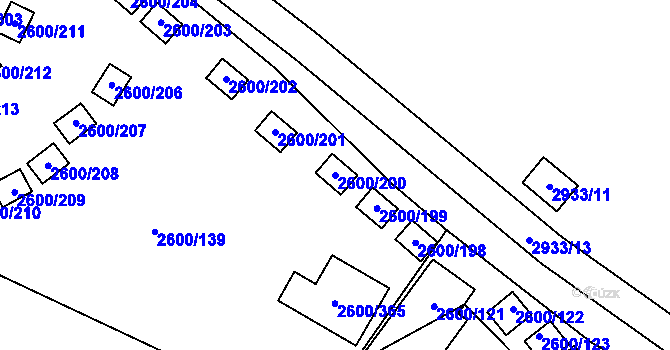 Parcela st. 2600/200 v KÚ Doksy u Máchova jezera, Katastrální mapa
