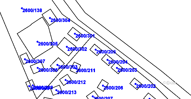 Parcela st. 2600/205 v KÚ Doksy u Máchova jezera, Katastrální mapa