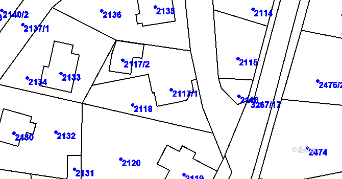 Parcela st. 2117/1 v KÚ Doksy u Máchova jezera, Katastrální mapa