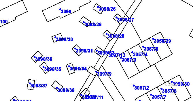 Parcela st. 3098/32 v KÚ Doksy u Máchova jezera, Katastrální mapa