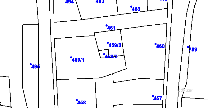 Parcela st. 459/3 v KÚ Doksy u Máchova jezera, Katastrální mapa