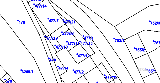 Parcela st. 477/13 v KÚ Doksy u Máchova jezera, Katastrální mapa