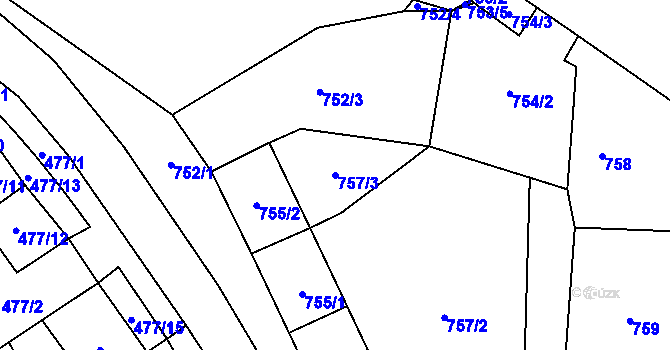 Parcela st. 757/3 v KÚ Doksy u Máchova jezera, Katastrální mapa