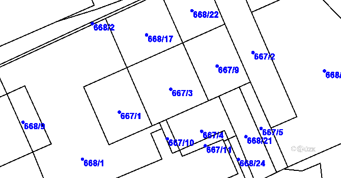 Parcela st. 667/3 v KÚ Doksy u Máchova jezera, Katastrální mapa