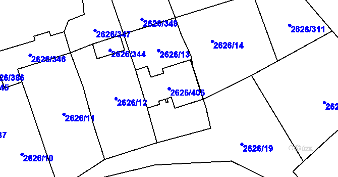 Parcela st. 2626/406 v KÚ Doksy u Máchova jezera, Katastrální mapa