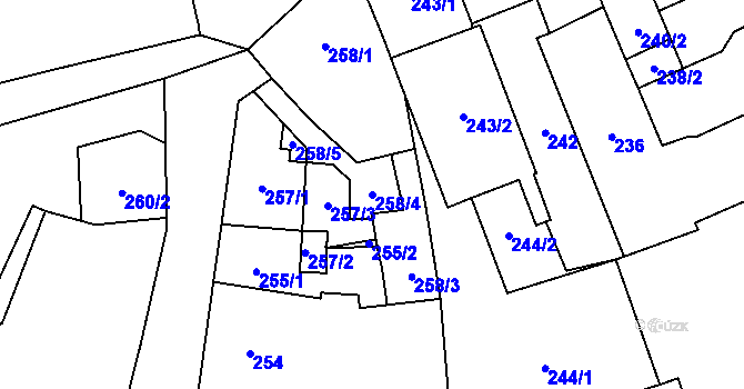 Parcela st. 258/4 v KÚ Doksy u Máchova jezera, Katastrální mapa